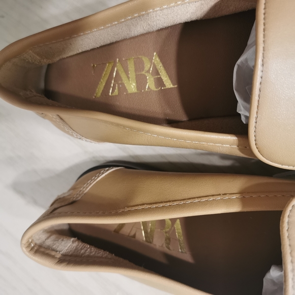NWT Zara Leather Flat Loafer Shoes - Picture 6 of 11